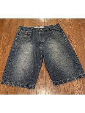 Halifax Extra Long Y2k Denim Blue Jean Shorts size 38 Streetwear Skater Vintage